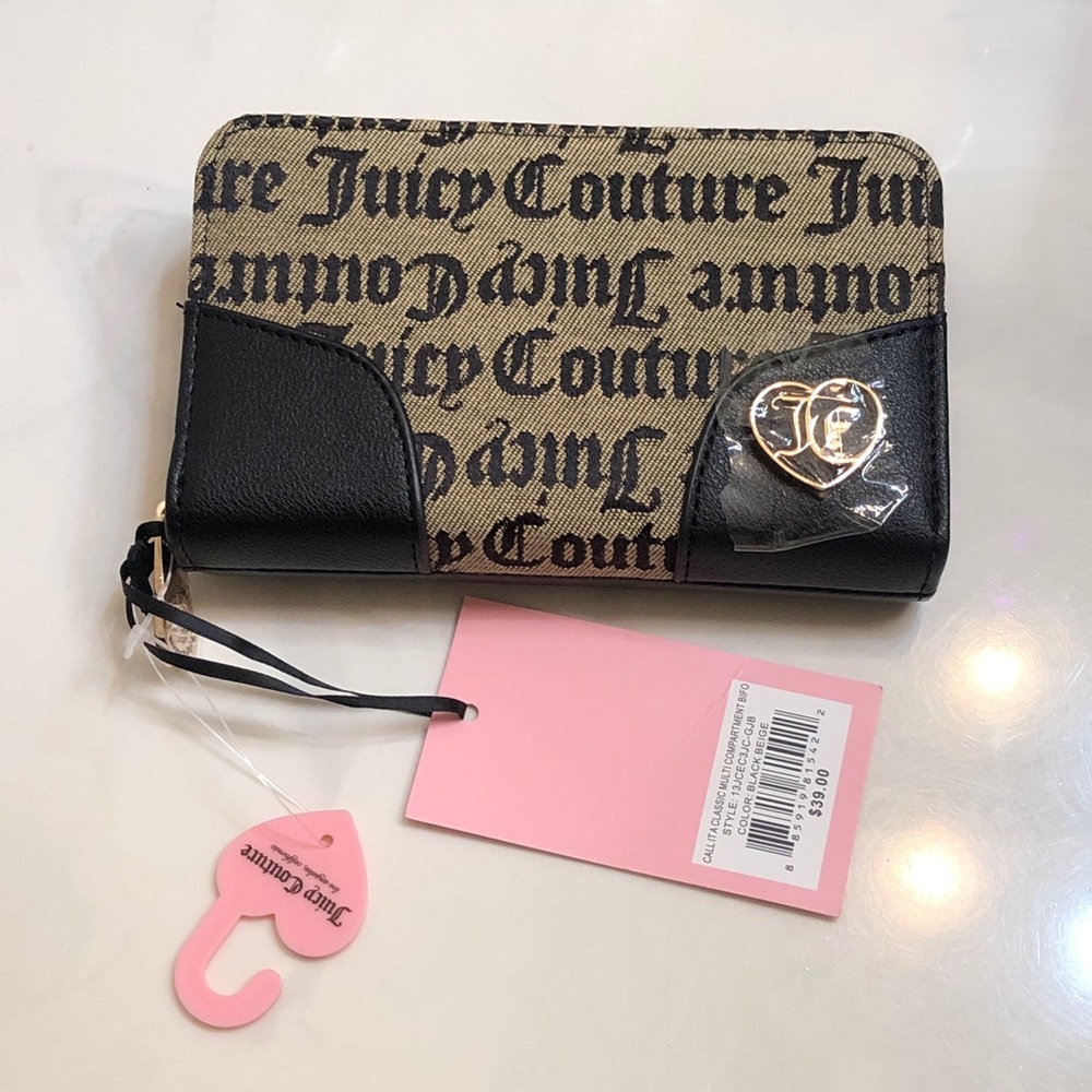 Juicy Couture Black Beige Call It A Classic Multi Compartment Bifold Wallet NWT
